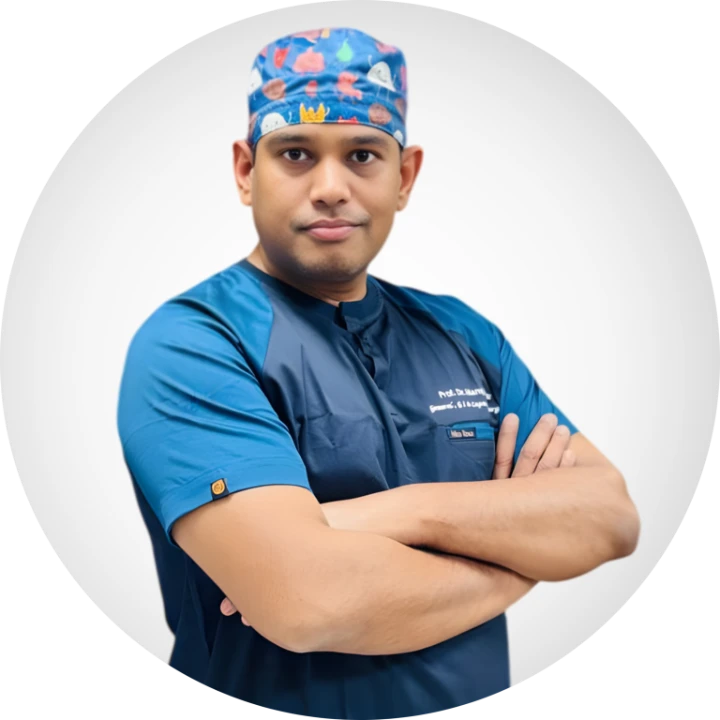 Professional portrait of Dr Manoj Sonkar, GI and laparoscopic surgeon in Kanpur specializing in advanced minimally invasive surgical procedures.